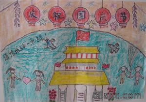 幼儿园大班美术作品:国庆节呼天安门(国庆图画